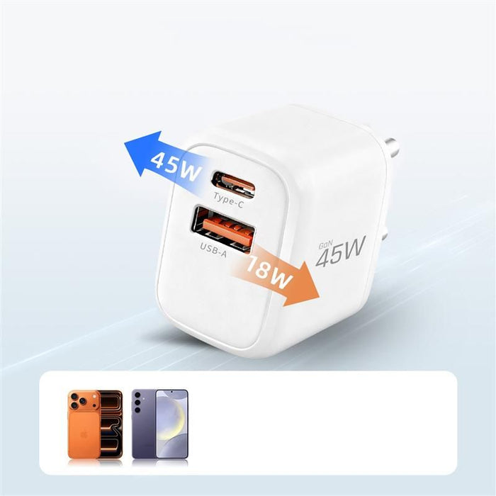 Tech-Protect NCA45W-GAN 2-Port USB-C / USB-A 45W Wall Charger - White