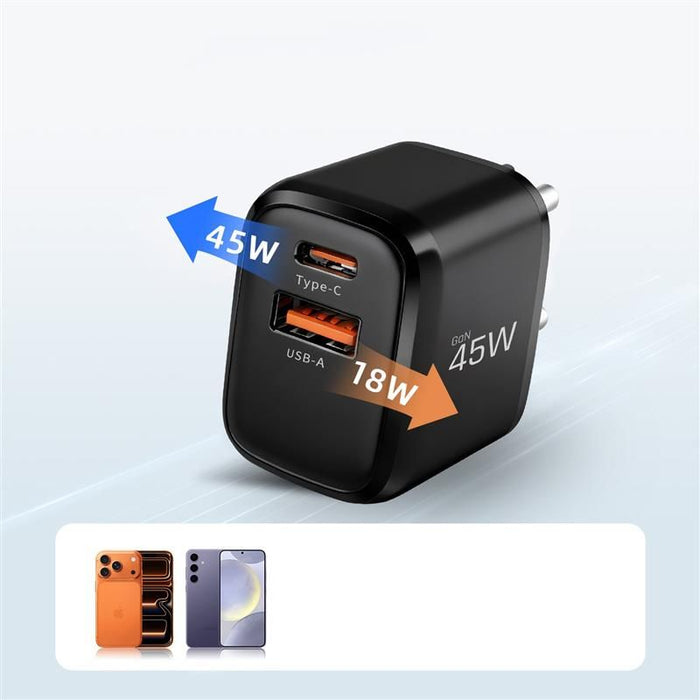Tech-Protect NCA45W-GAN 2-Port USB-C / USB-A 45W Wall Charger - Black
