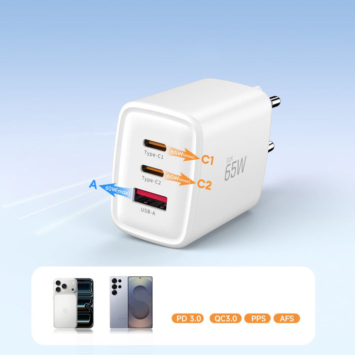 Tech-Protect NCA65W-GAN 3-Port 65W Wall Charger - White