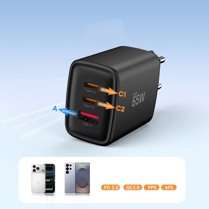 Tech-Protect NCA65W-GAN 3-Port 65W Wall Charger - Black