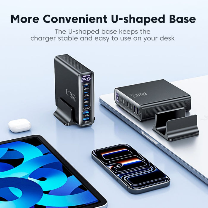 Tech-Protect DC240W-GaN Charging Station 6 Ports 4 x USB-C 2 x USB-A 240W QC3.0 - Black