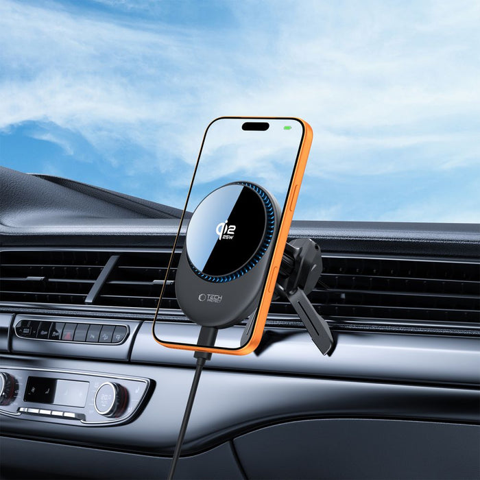 Tech-Protect V21 MagSafe Car Holder with 25W QI2.2 Inductive Charger for Cockpit/Windshield/Air Vent - Black