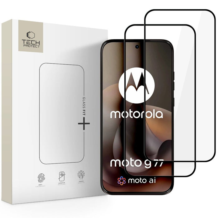 Tech-Protect Glass Fit+ 2-Pack Tempered Glass for Motorola Moto G67 / G77 - Black