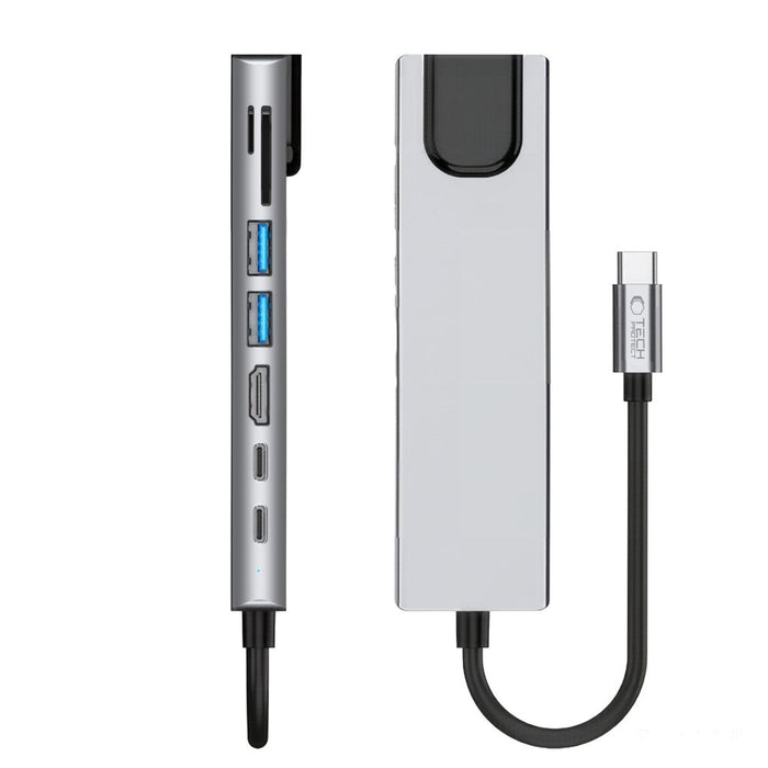 Tech-Protect HB09 USB hub 8in1 TYPE-C + USB-A 3.0 + USB-C 3.0 + HDMI 4K 60HZ + SD/TF + PD100W + RJ45 1000 MB/S - gray