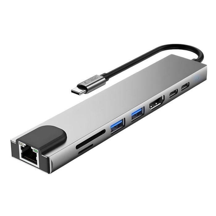 Tech-Protect HB09 USB hub 8in1 TYPE-C + USB-A 3.0 + USB-C 3.0 + HDMI 4K 60HZ + SD/TF + PD100W + RJ45 1000 MB/S - gray