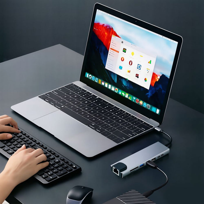 Tech-Protect HB09 USB hub 8in1 TYPE-C + USB-A 3.0 + USB-C 3.0 + HDMI 4K 60HZ + SD/TF + PD100W + RJ45 1000 MB/S - gray