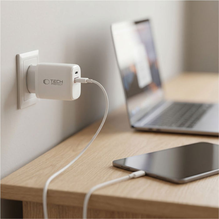 Tech-Protect NCA65W-GAN 2-Port PD 65W / QC3.0 2-Port Wall Charger - White