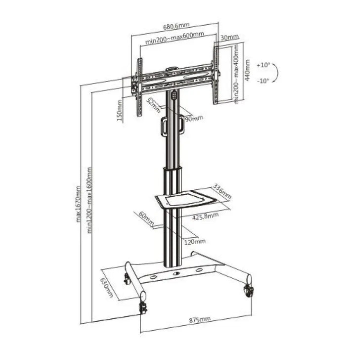 Techly Trolley Floor Support with Shelf LCD TV/LED 32-65’’ - Enclosures and stands for LED/LCD