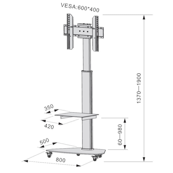 Techly Floor Stand with Shelf Trolley TV LCD/LED/Plasma 37-70" Silver