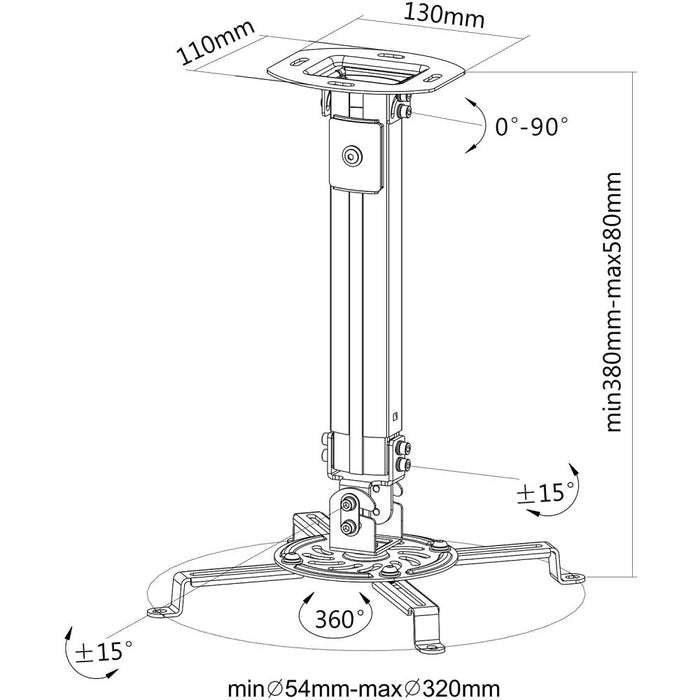 Techly Projector Ceiling Support Extension 380-580 mm Silver ICA-PM 18S