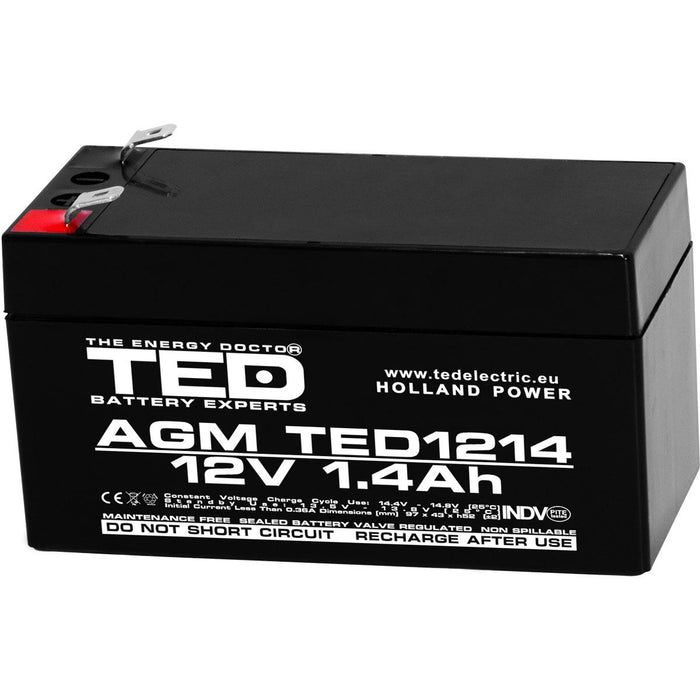 Lead acid battery TED ELECTRIC, 12V / 1.4 Ah- 98/43.5/53 mm AGM