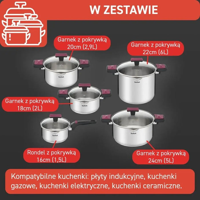Zestaw garnków TEFAL Cook & Clip 10 elem. G723SA74