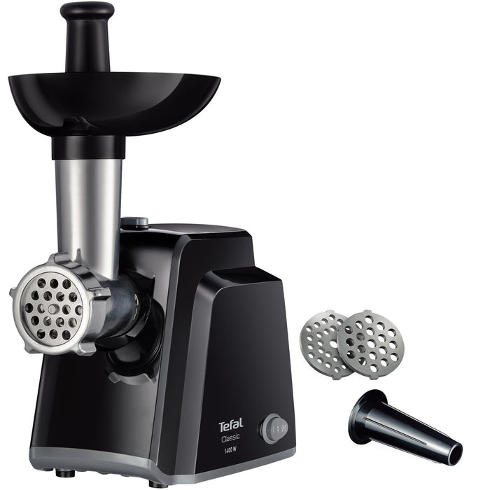 Tefal NE105838, Meat grinder, 1400W, Capacity 1.7 kg/min, Reverse function, Chopping knife, 2 sausage accessories, Black