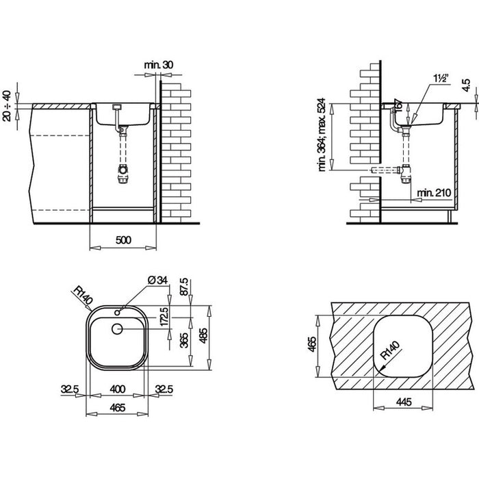 KITCHEN SINK TEKA STYLO 1 WITH SMOOTH 46.5X48.5X17