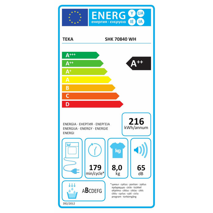 Dryer TEKA SHK 70840 WH, 8 kg, Heat pump, D