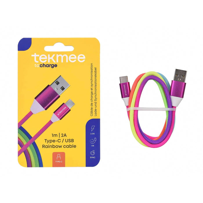 CABLE USB TYPE-C 2A 1M RAINBOW TEKMEE LAVER TRADE LTD
