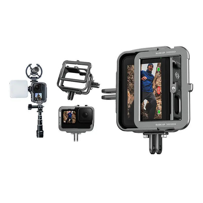 TELESIN Aluminum cage for GoPro Hero 12/11/10/9 +vertical adapter - For sports cameras<<<Accessories<<<Photo