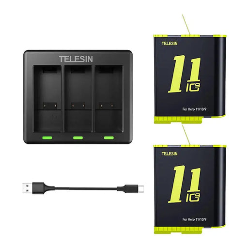 Telesin three-channel charger + 2 batteries for GoPro Hero 9 / 10 / 11 / 12 (GP-BTR-903-B) - For sports