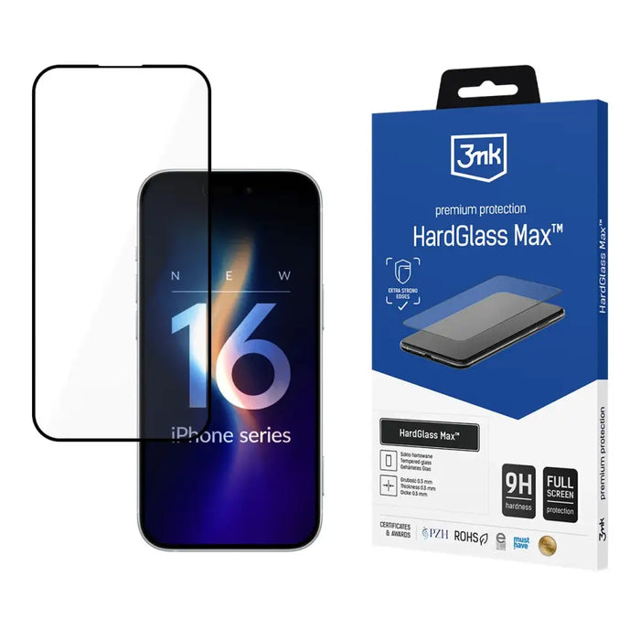 Tempered glass 3mk HardGlass Max with black frame for iPhone 16 - Cell phone tempered glass<<<HurtelXML