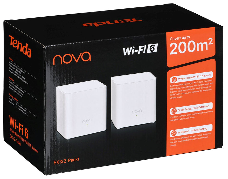 Tenda EX3 (2-pack) Dual-band (2.4 GHz / 5 GHz) Wi-Fi 6 (802.11ax) White 1 Internal