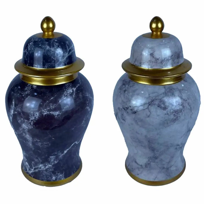 Tibor DKD Home Decor 22 x 22 x 42 cm 22 x 22 x 44 cm Porcelain Blue Golden Marble Modern (2 Units) - Декорация и