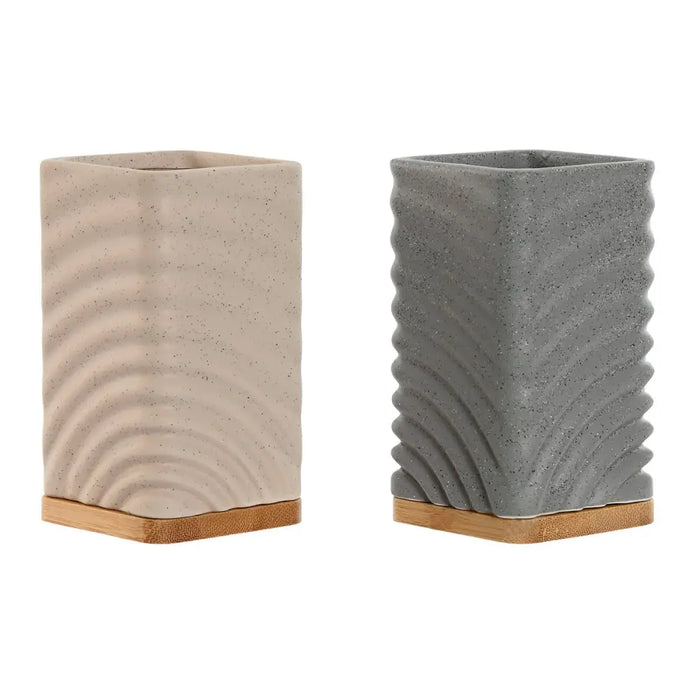 Toothbrush Holder Home ESPRIT Grey Cream Bamboo Dolomite 7 x 7 x 12 cm (2 Units) - Баня<<<Дом