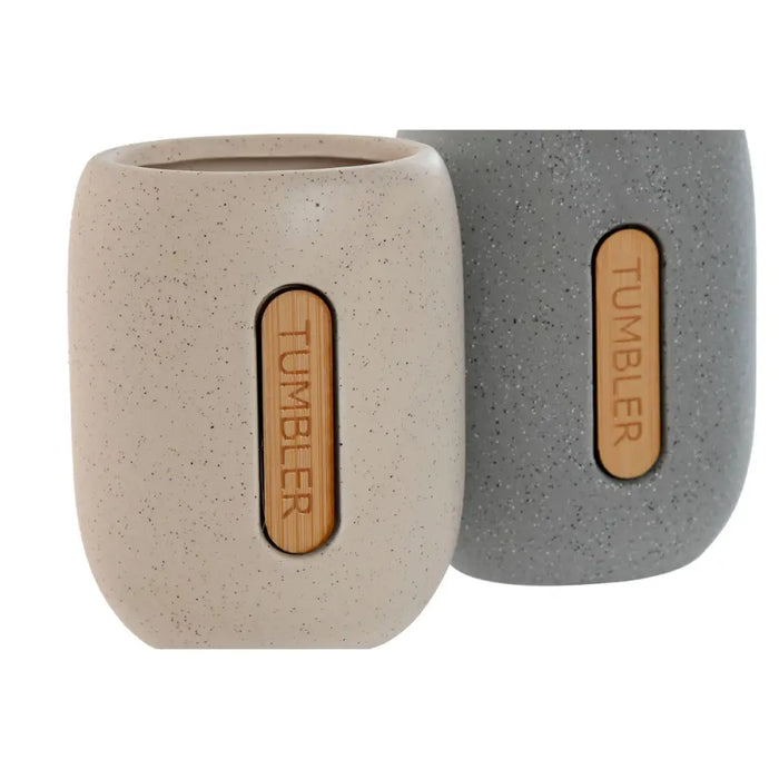 Toothbrush Holder Home ESPRIT Grey Cream Dolomite 8,5 x 7 x 11 cm (2 Units) - Баня<<<Дом Градина<<<BigBuy&&&Аксесоари и