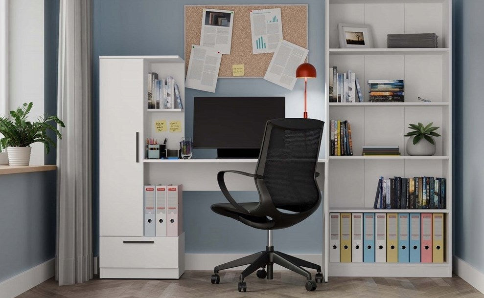Cosmo Desk + Bookcase Set, White