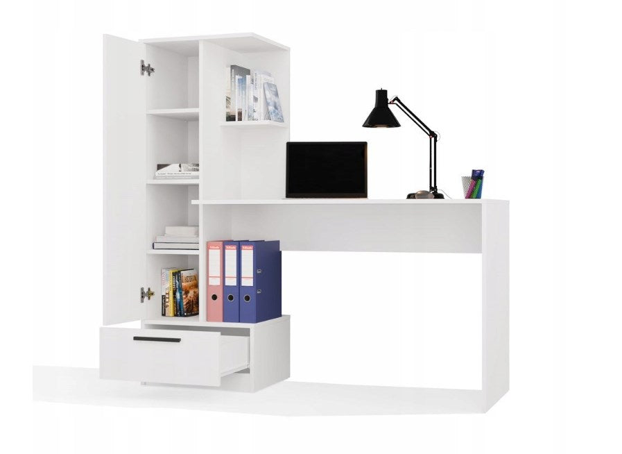 Cosmo Desk + Bookcase Set, White