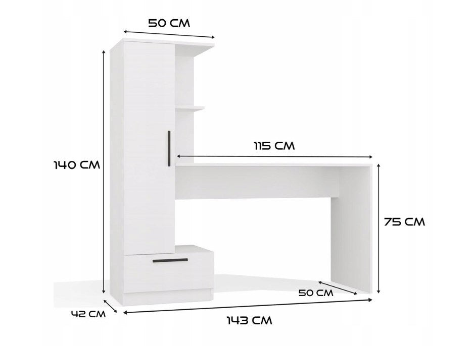 Cosmo Desk + Bookcase Set, White