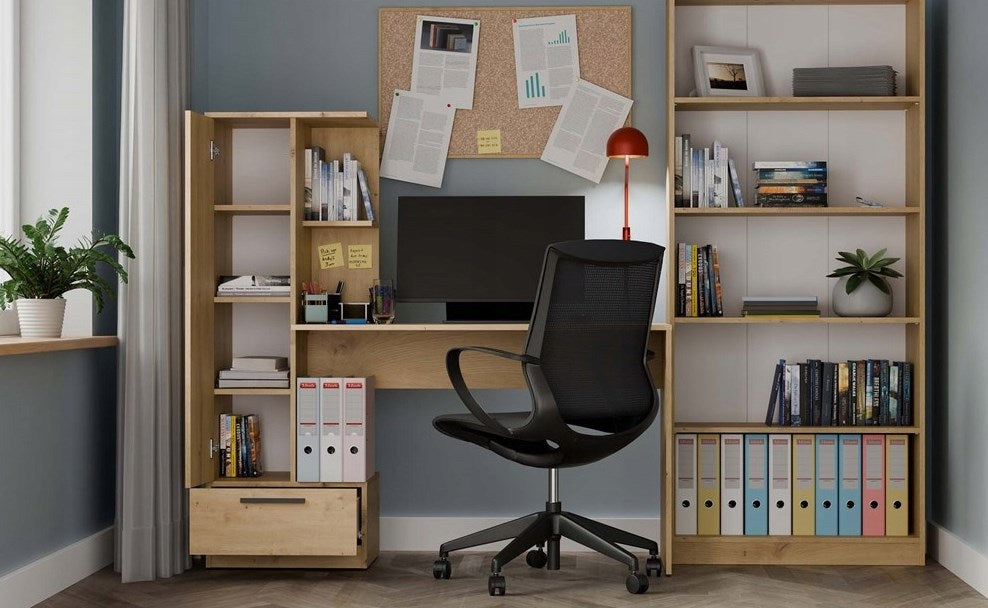COSMO Oak Artisan Desk + Bookcase Set