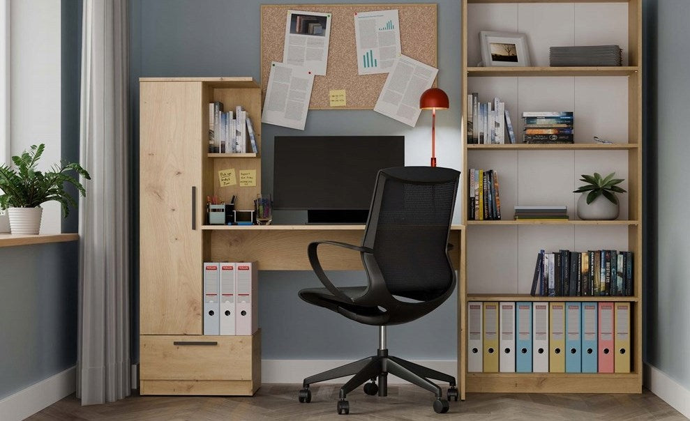 COSMO Oak Artisan Desk + Bookcase Set