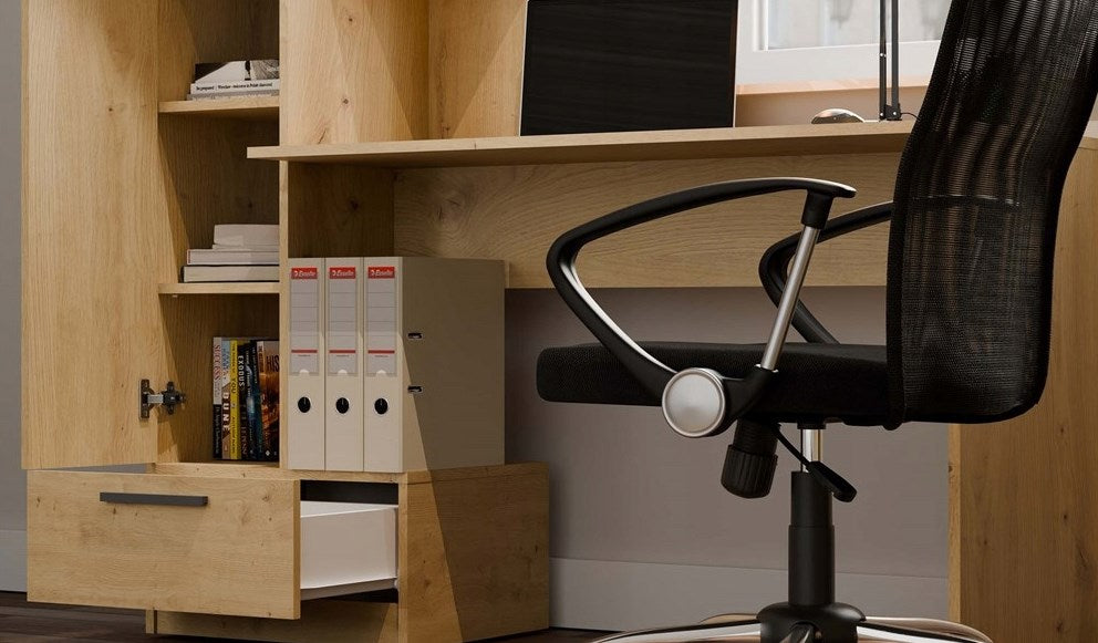COSMO Oak Artisan Desk + Bookcase Set