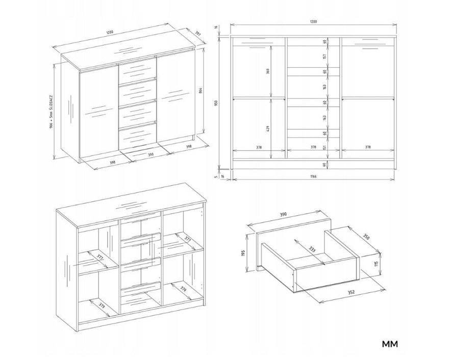 CHEST OF DRAWERS WITH 2 DOORS AND 4 DRAWERS, CASHMERE COLOUR