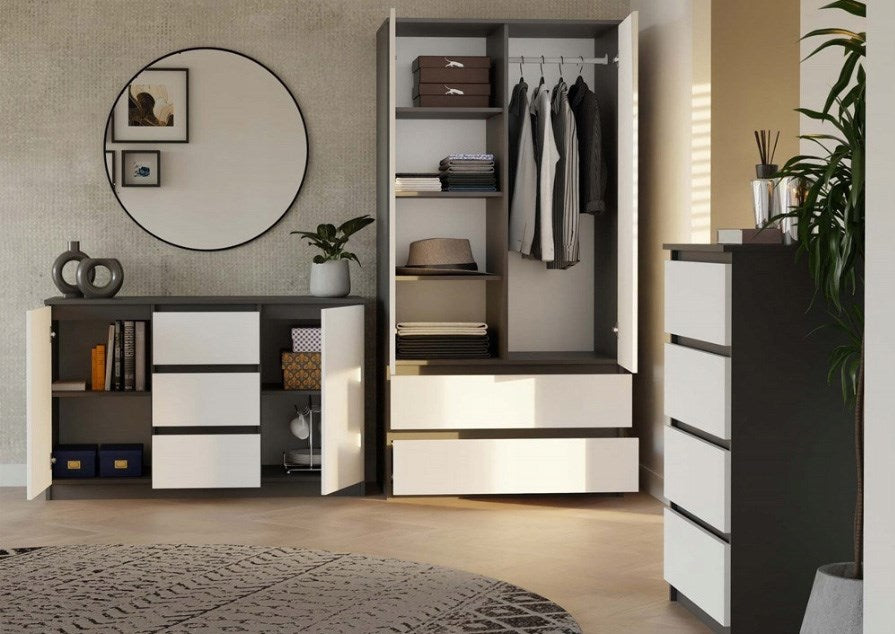 CHEST OF DRAWERS 2 DOORS 3 DRAWERS ANTHRACITE/WHITE