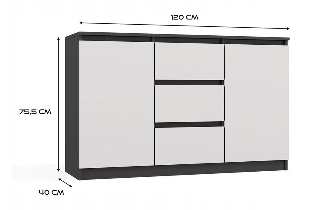CHEST OF DRAWERS 2 DOORS 3 DRAWERS ANTHRACITE/WHITE