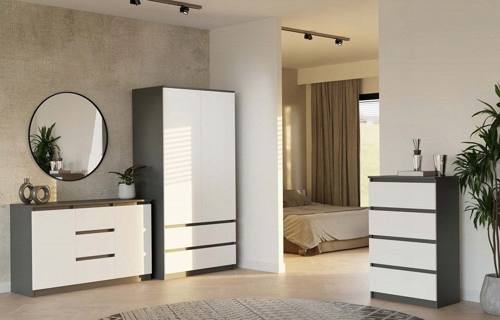 CHEST OF DRAWERS 2 DOORS 3 DRAWERS ANTHRACITE/WHITE