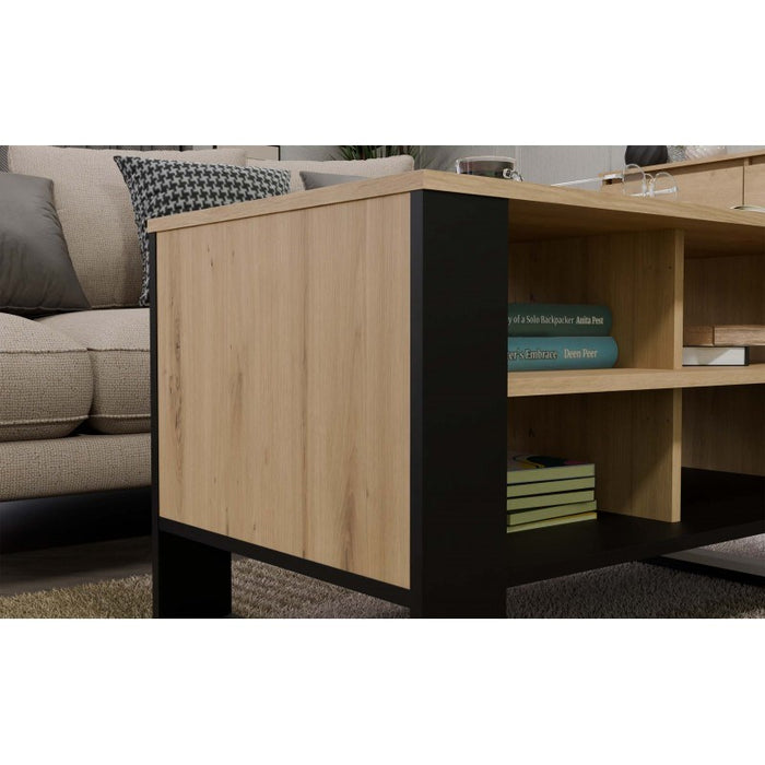 MODERN 4P ARTISAN COFFEE TABLE WITH BLACK LEGS