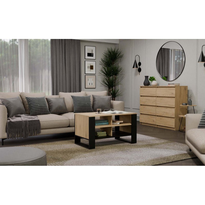 MODERN 4P ARTISAN COFFEE TABLE WITH BLACK LEGS