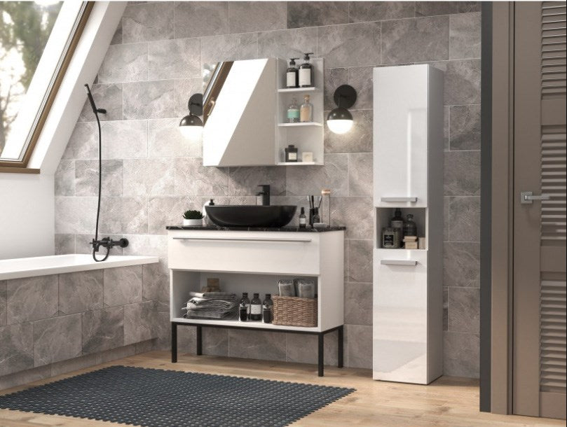 Bathroom cabinet NEL I 31x30x174 cm, white, glossy
