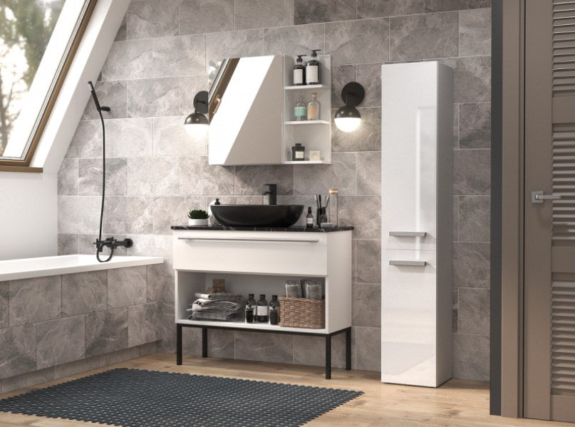 Bathroom cabinet NEL II 31x30x174 cm, white, glossy
