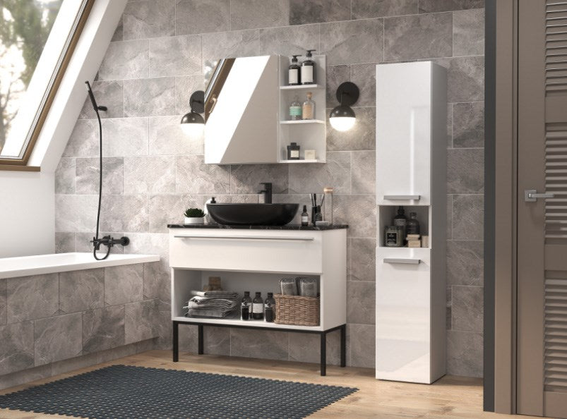 Bathroom cabinet NEL III 31x30x174 cm, white, glossy