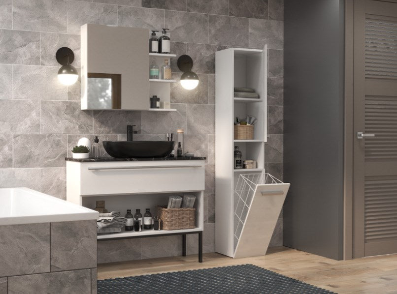 Bathroom cabinet NEL III 31x30x174 cm, white, glossy
