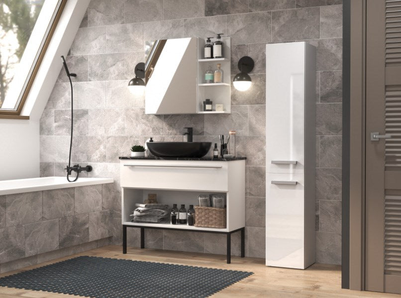 Bathroom cabinet NEL IV 31x30x174 cm, white, glossy