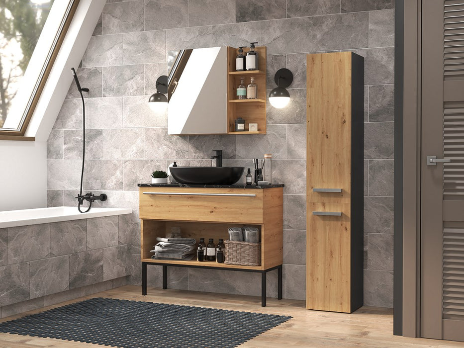 Topeshop NEL II ANT/ART bathroom storage cabinet Graphite, Oak