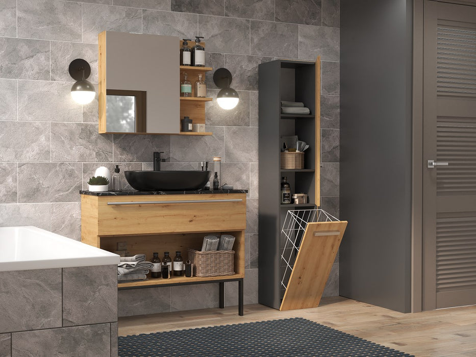 Topeshop NEL IV ANT/ART bathroom storage cabinet Graphite, Oak