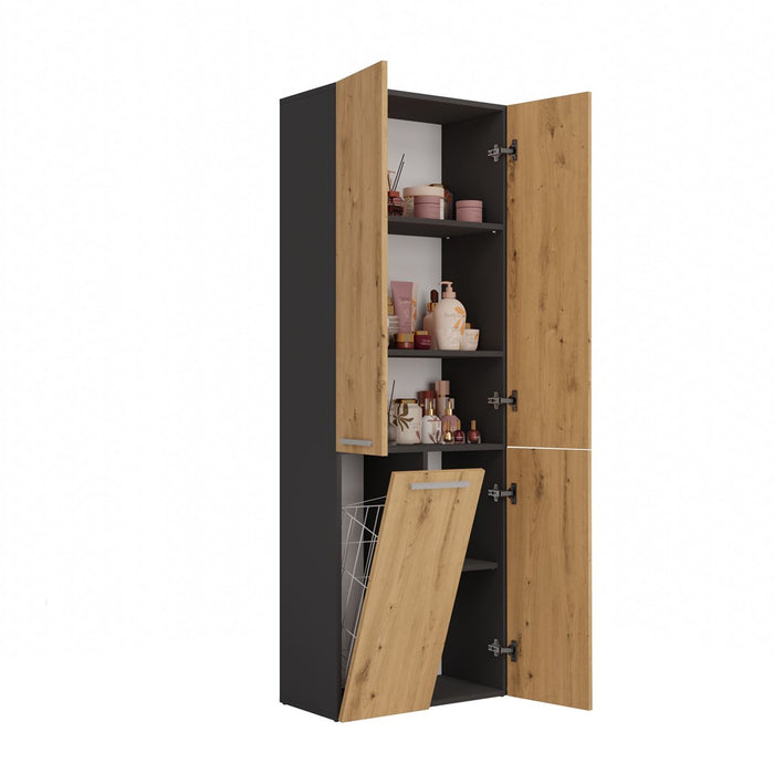 Topeshop NEL 1K DD ANT/ART KP bathroom storage cabinet Graphite, Oak