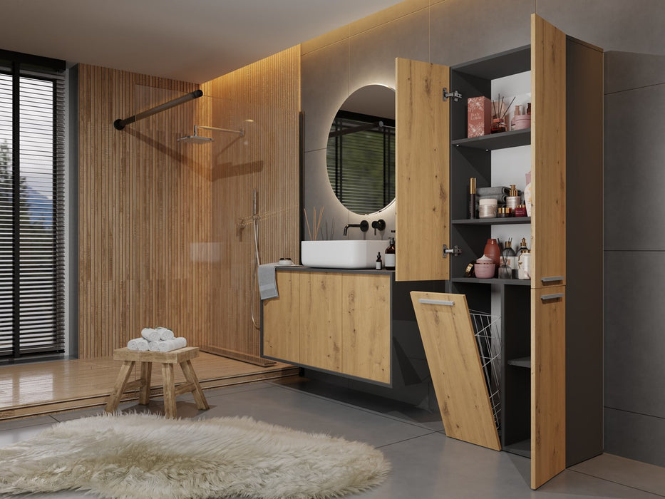 Topeshop NEL 1K DD ANT/ART KP bathroom storage cabinet Graphite, Oak