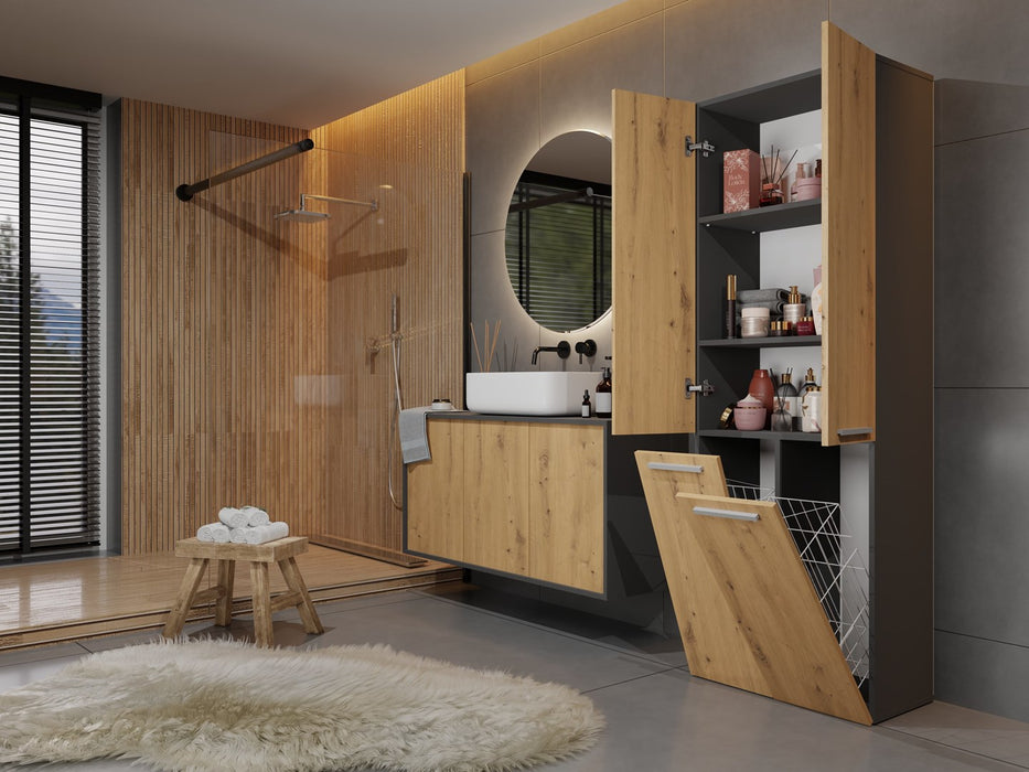 Topeshop NEL 2K DD ANT/ART KP bathroom storage cabinet Graphite, Oak