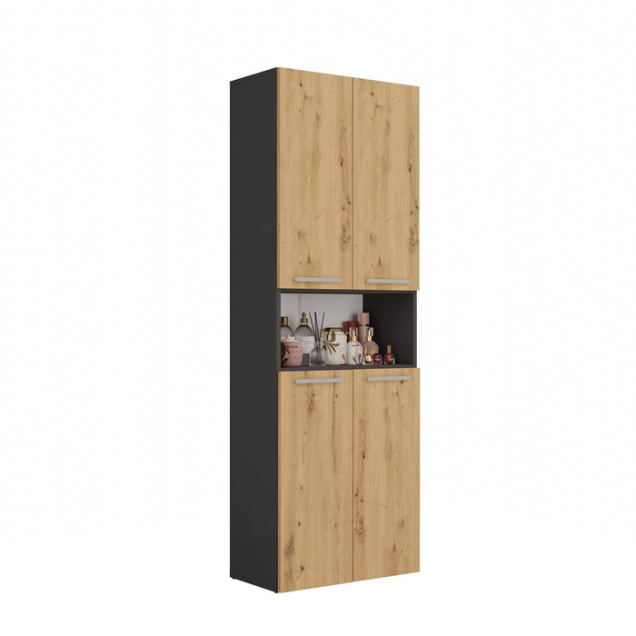 Topeshop NEL 1K DK ANT/ART KP bathroom storage cabinet Graphite, Oak
